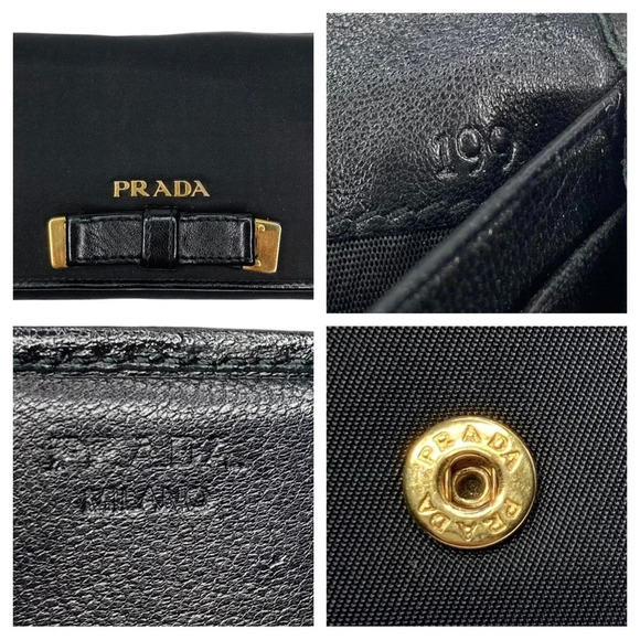 RARE Authentic PRADA Black & Gold Bow Long Slim Carryall Wallet on a Gold Chain - Picture 2 of 15